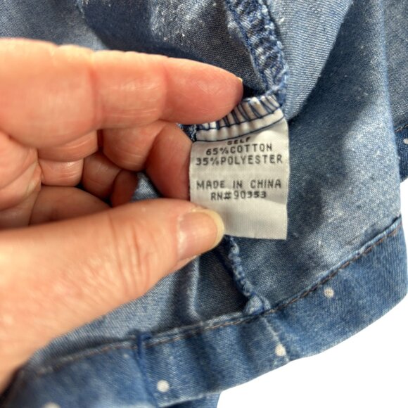 J Glee Blue Chambray Size XL Dress Polka Dot Zip Front Elastic Waist Tab Sleeves - Picture 6 of 12